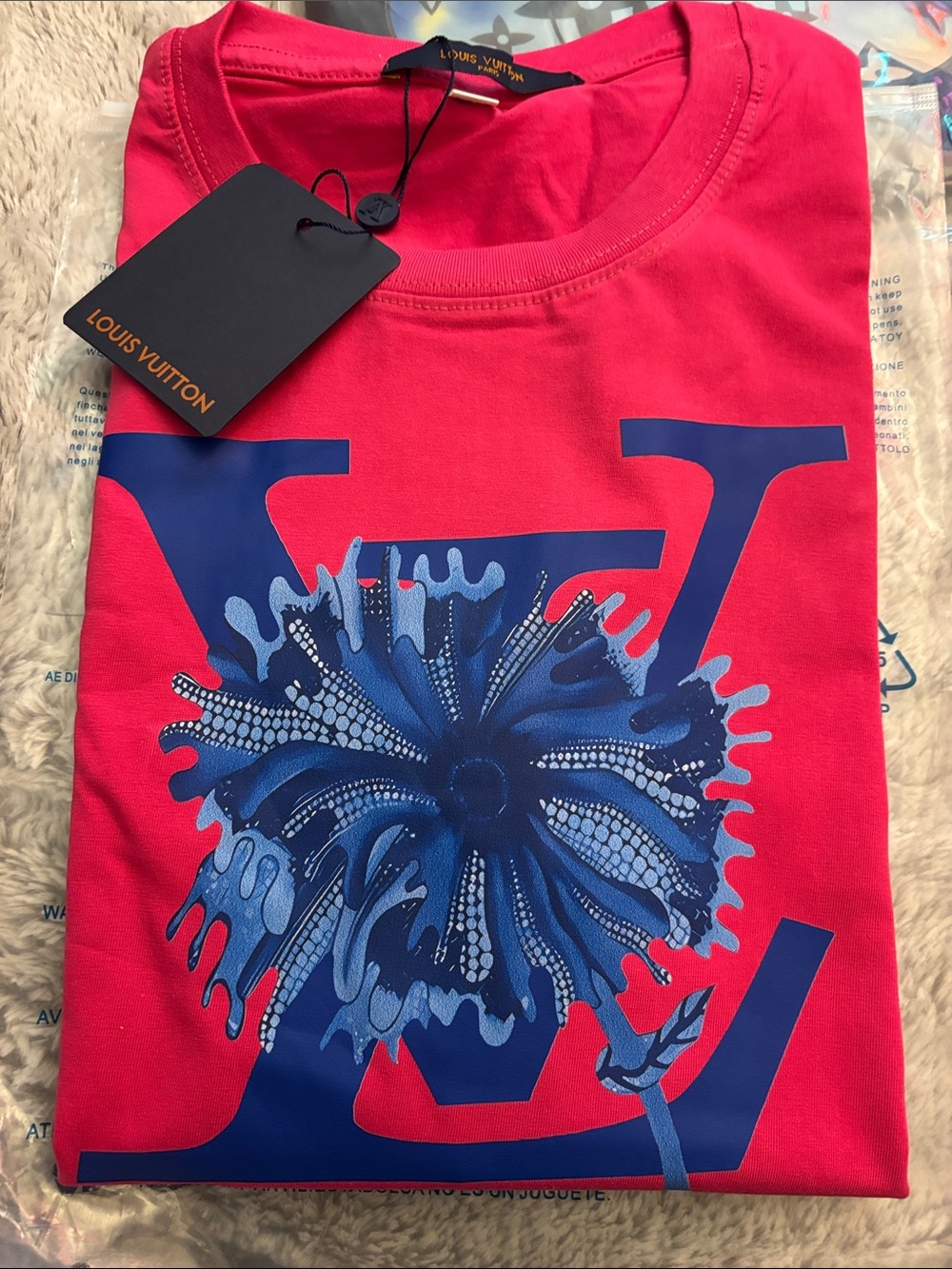 Louis Vuitton Hot Pink Tee with Bold Blue LV Graphic